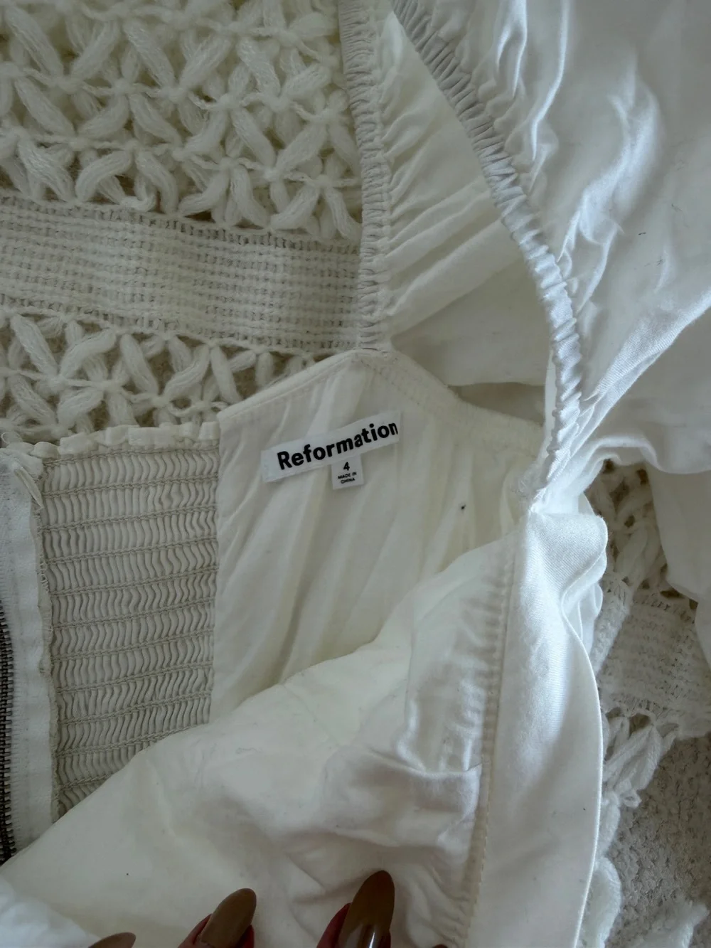 Reformation White Ruched Square-Neck Blouse